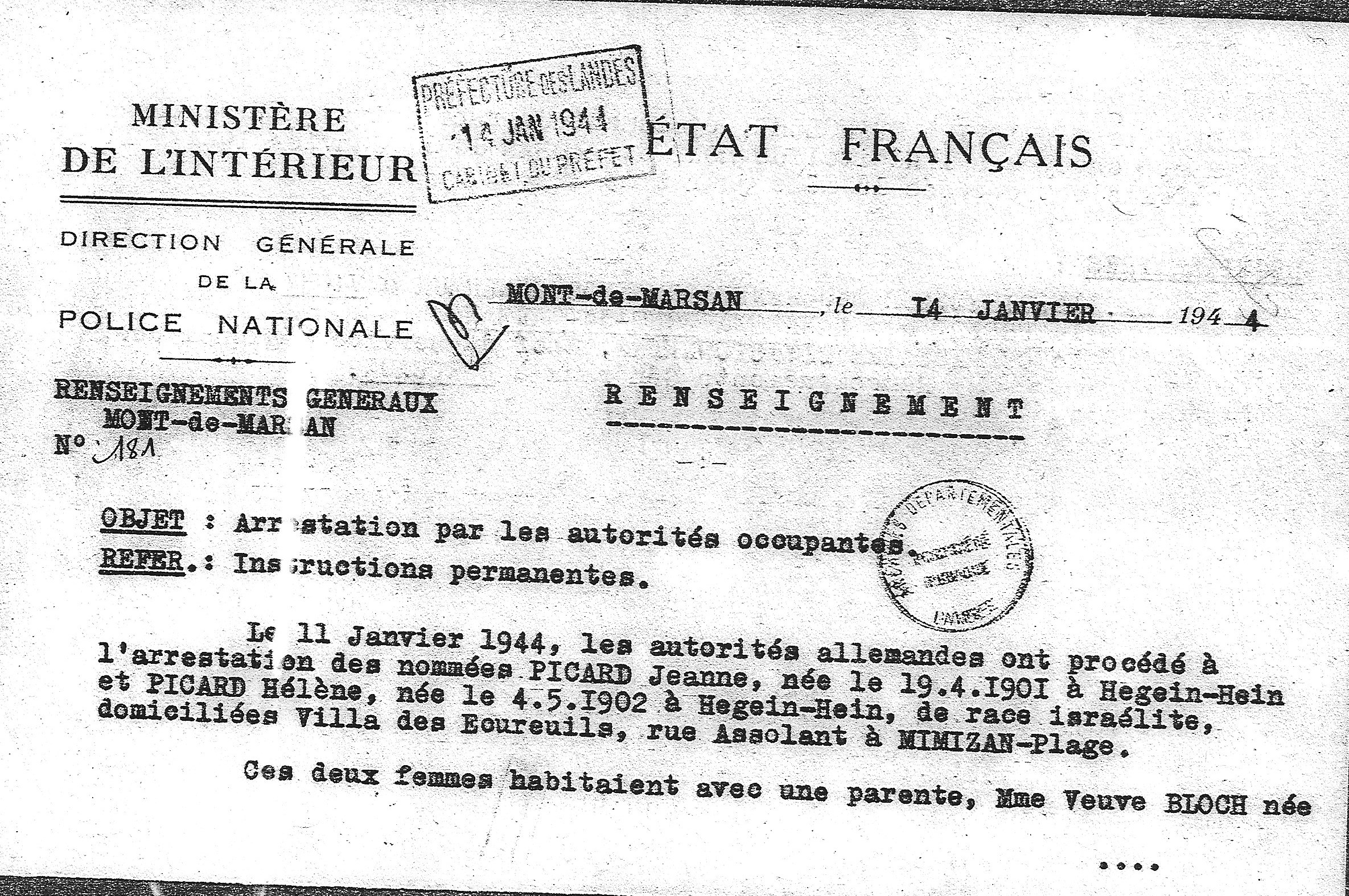 1944 01 14 arrestation picard blum bloch 01