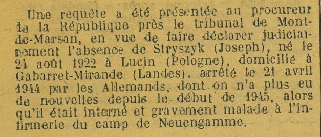jorf 31 juillet 1949 stryszyk
