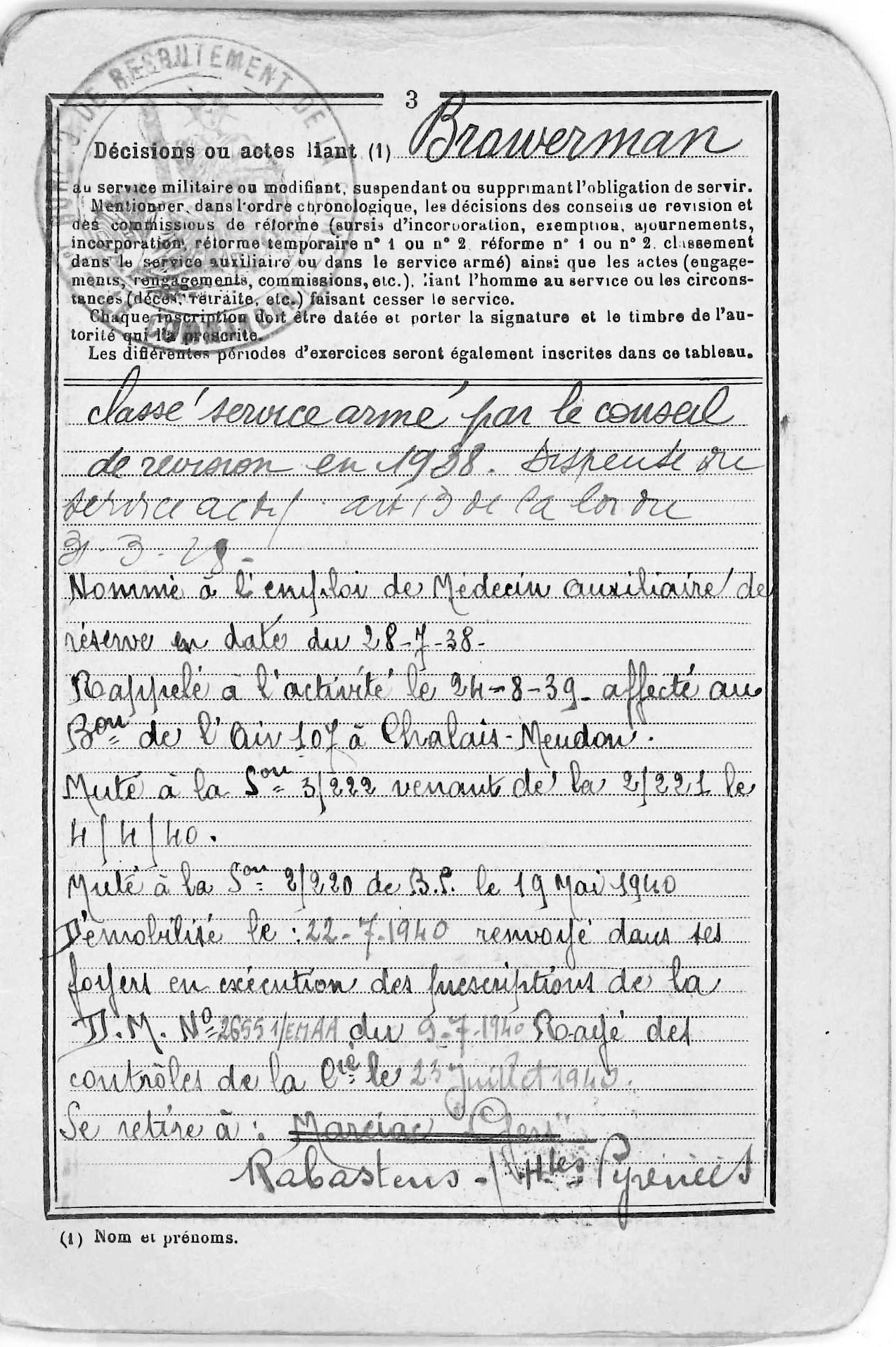 brawerman papiers militaires
